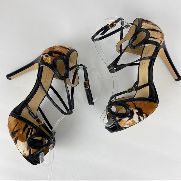 TALBOTS Calf Hair Peep Toe Ankle Strap Stilettos - Picture 3 of 8